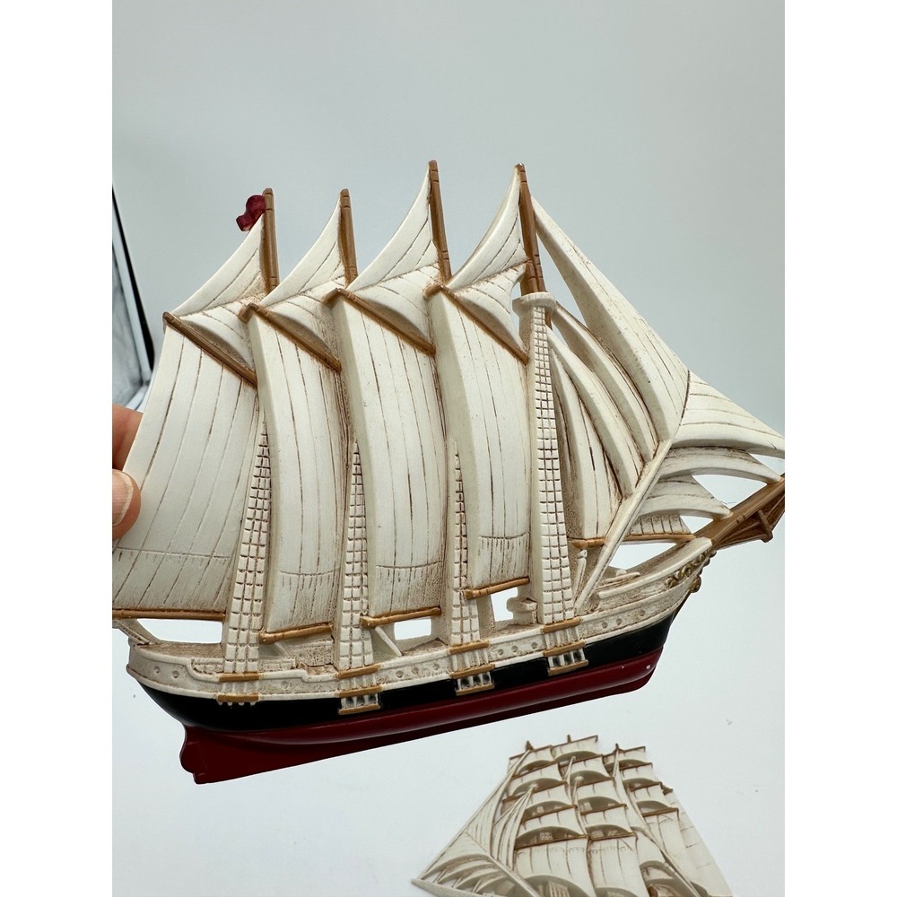 Vintage Sailing Ship Wall Decor Nautical 3D Relief Plaques Cream White Set of 2 - Picture 5 of 7